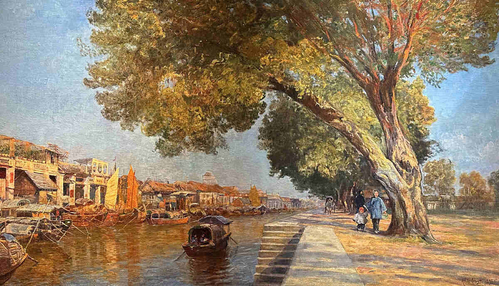 Tranh phong cảnh "Ngược dòng kênh Tàu Hũ từ cầu Malabars, Chợ Lớn" - họa sĩ Adolf Obst (1869-1945)