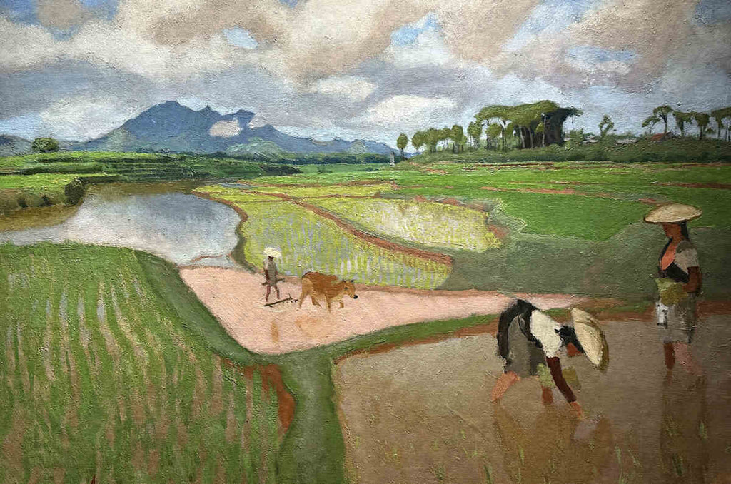 Tranh phong cảnh sơn dầu "Rặng Ba Vì nhìn từ ruộng Sơn Tây" của Joseph Inguimberty