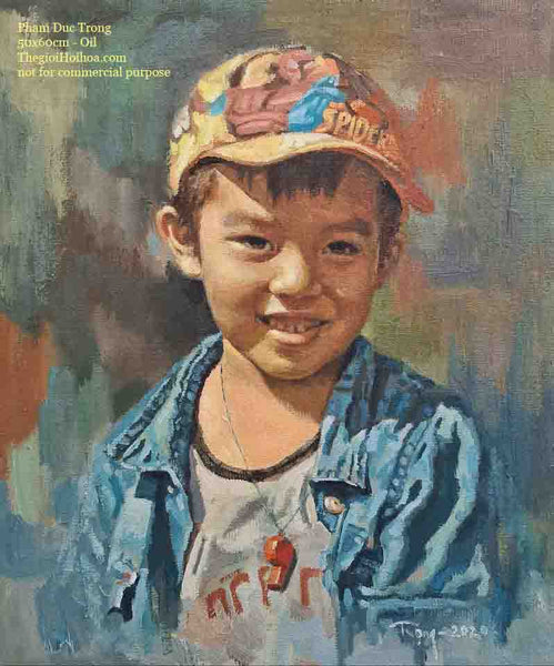 Children's portrait painting, Vietnamese artist Pham Duc Trong