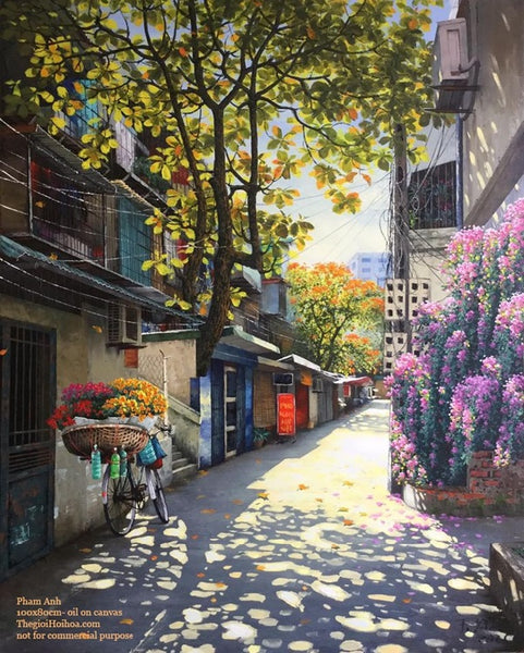 Tranh phong cảnh đẹp treo tường - “Nắng về trên phố” của họa sĩ Phạm Ánh