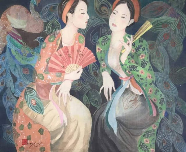 Tranh lụa vẽ chân dung thiếu nữ của họa sĩ Hoàng Ngọc Hà "Ngẩn ngơ sầu"