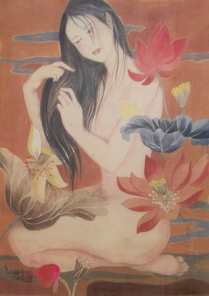 Tranh lụa vẽ chân dung thiếu nữ của họa sĩ Hoàng Ngọc Hà "Dịu êm"