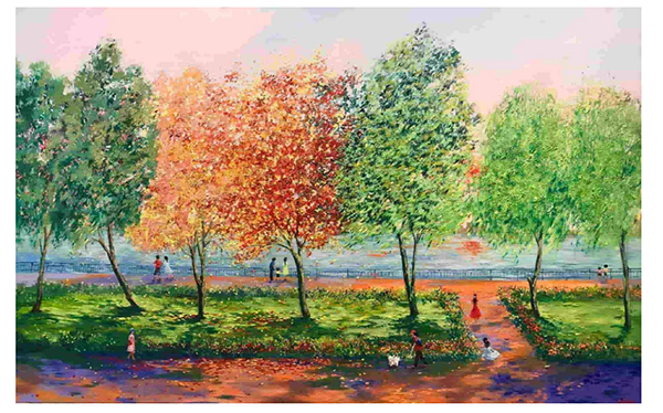 Tranh vẽ “Hồ Tây chiều thu” của họa sĩ Nguyễn Đắc Tưởng
