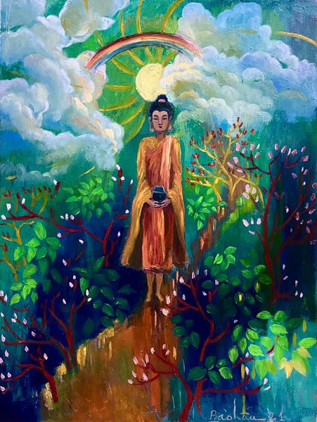 Tranh sơn dầu vẽ Đức Phật của họa sĩ Nguyễn Bảo Châu "Zen 9"
