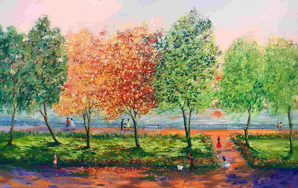 Tranh sơn dầu vẽ phong cảnh mùa thu của họa sĩ Nguyễn Đắc Tưởng - TP "Hồ Tây chiều thu"