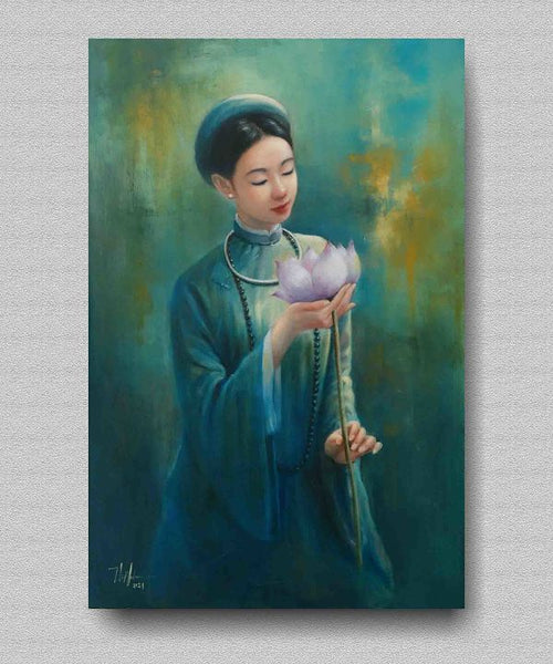 Tranh chân dung nghệ thuật của họa sĩ Nguyễn Đức Thành "Đóa sen xanh"