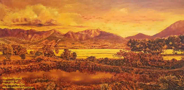 Warm colors are often used in the works of Vietnamese painter Thai Van Nguyen - "Late afternoon"