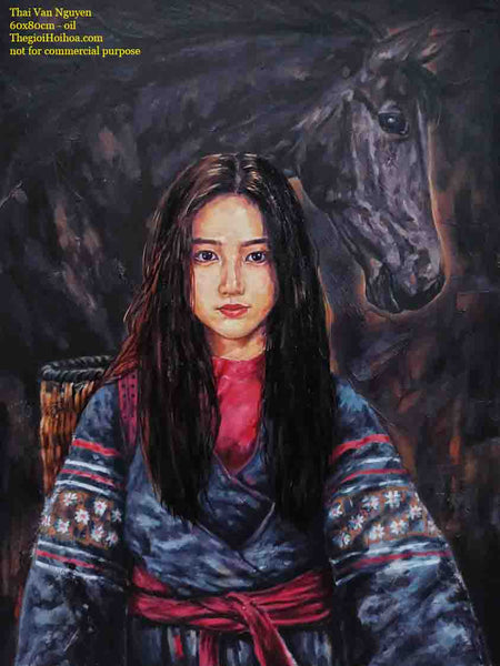 Portrait of a highland girl in the artwork of Vietnnamese artist Thai Van Nguyen