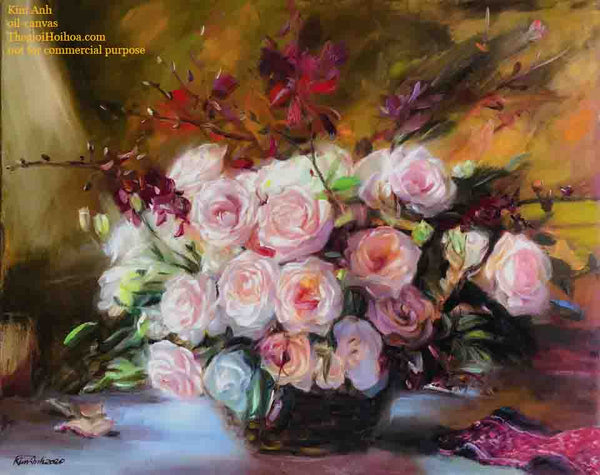 Impressive still life painting "Bouquet" with sweet colors - Vietnamese artist Tran Kim Anh