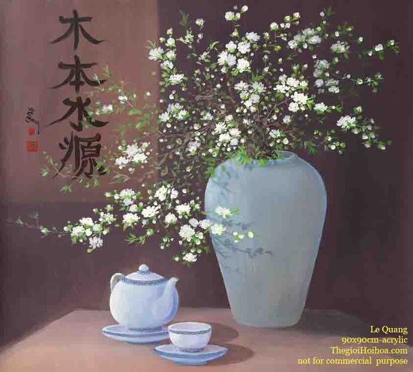 tranh tĩnh vật sơn dầu "Mộc bản thủy nguyên" của họa sĩ Lê Quang
