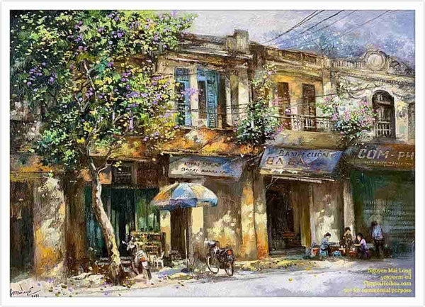 Tranh sơn dầu phố cổ "Nắng về 02" của họa sĩ Nguyễn Mai Long