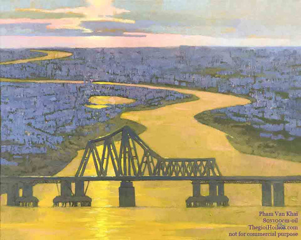 Paintings series with different shades of creativity "Long Bien Bridge - 50" - Vietnamese artist Pham Van Khai