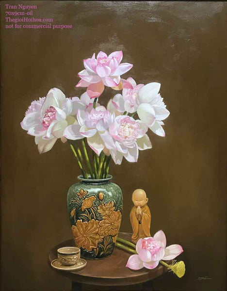 bức tranh tĩnh vật sơn dầu "An nhiên" của họa sĩ Trần Nguyên