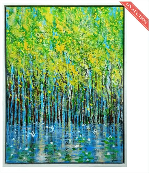 Tranh trừu tượng phong cảnh “Thu rừng” của họa sĩ Nguyễn Quang Tuấn