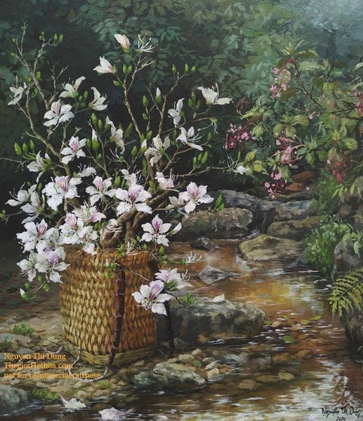 Tranh sơn dầu “Gùi hoa bên suối” của họa sĩ Nguyễn Thị Dung