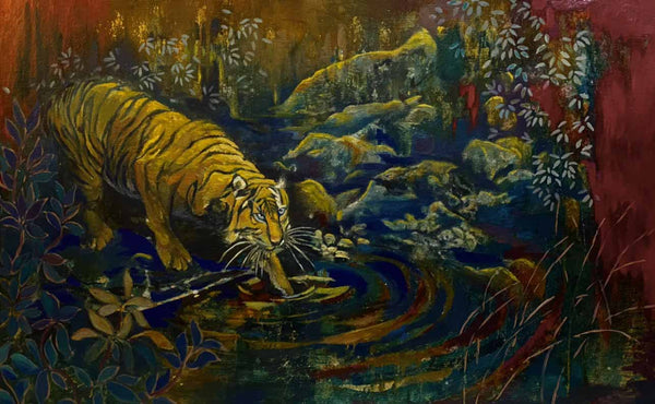 Tranh sơn mài nghệ thuật của họa sĩ Nguyễn Bảo Châu - "Nhớ rừng"