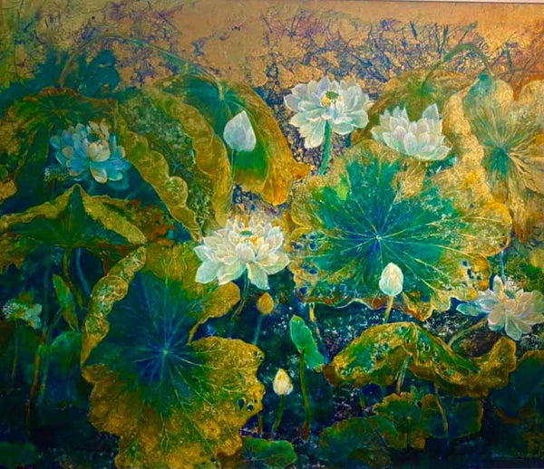 Tranh sơn mài nghệ thuật của họa sĩ Nguyễn Bảo Châu - "Sen tháng 5"