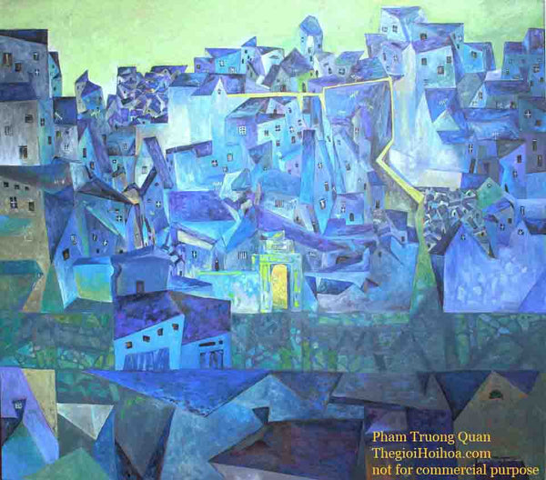 Lacquer painting "Blue sunshine" - Vietnamese artist Pham Truong Quan