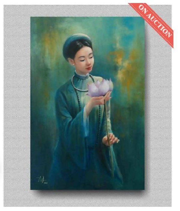 Tranh chân dung nghệ thuật “Đóa sen xanh” của họa sĩ Nguyễn Đức Thành