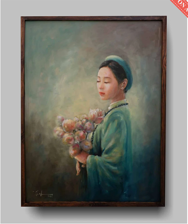 Bức tranh “Thiếu nữ và hoa sen” của họa sĩ Nguyễn Đức Thành