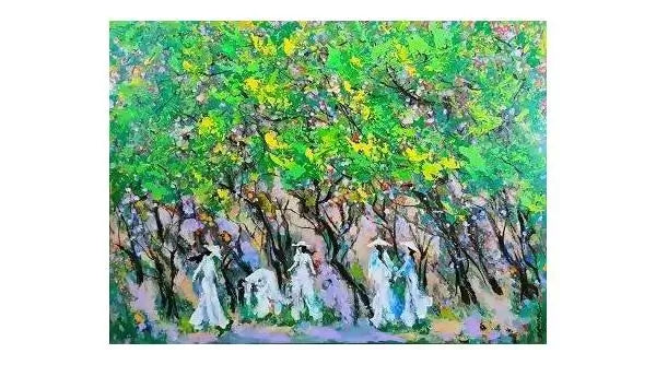 Tranh sơn dầu trừu tượng “Mùa thiếu nữ” của họa sĩ Nguyễn Quang Tuấn