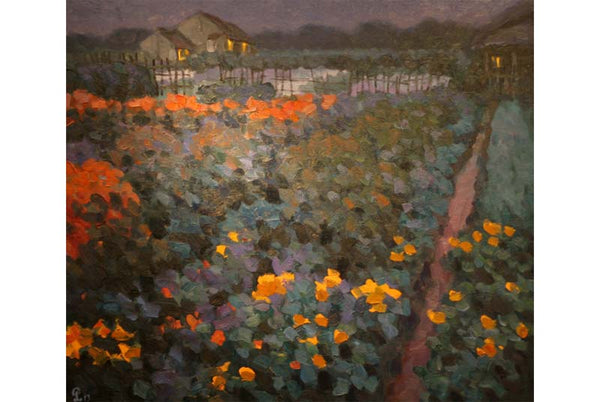 Tranh vẽ hoa "Làng hoa đêm", họa sĩ Phạm Luận