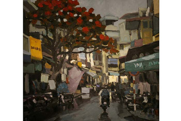 tranh vẽ phố "Một ngày mưa mùa đông", họa sĩ Phạm Luận