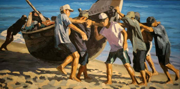 Tác phẩm "Những người đàn ông của biển", họa sĩ Phạm Luận