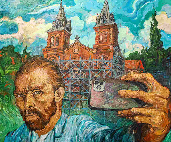 Van Gogh selfie trước nhà thờ Đức Bà, triển lãm Trần Trung Lĩnh
