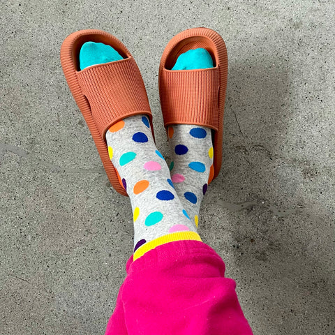 polka dot socks with slides