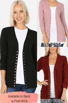 Tara 3/4 Sleeve Snap-Up Sweater Cardigan - 2 Colors Available