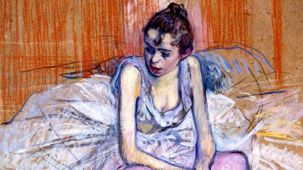 Henri de Toulouse-Lautrec's painting titiled Seated Dancer in Pink Tights