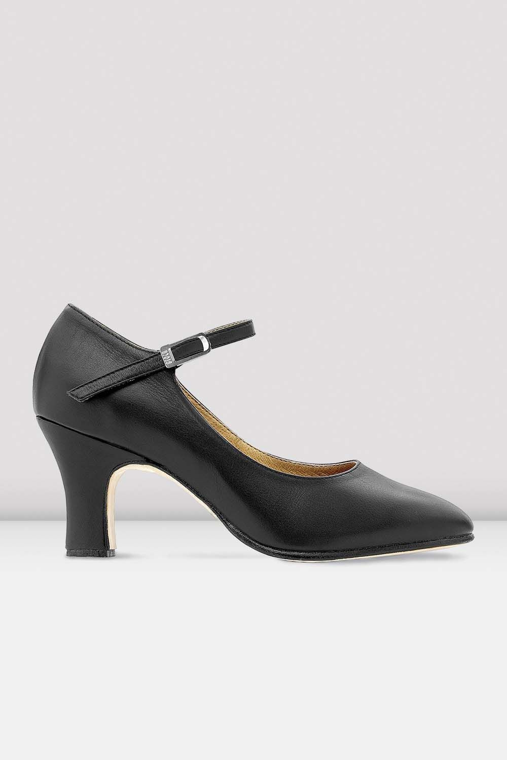 BLOCH Ladies Chord Ankle Strap Leather Character Shoes, Black Leather