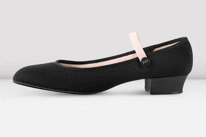 Bloch black character shoe with pink elastic strap