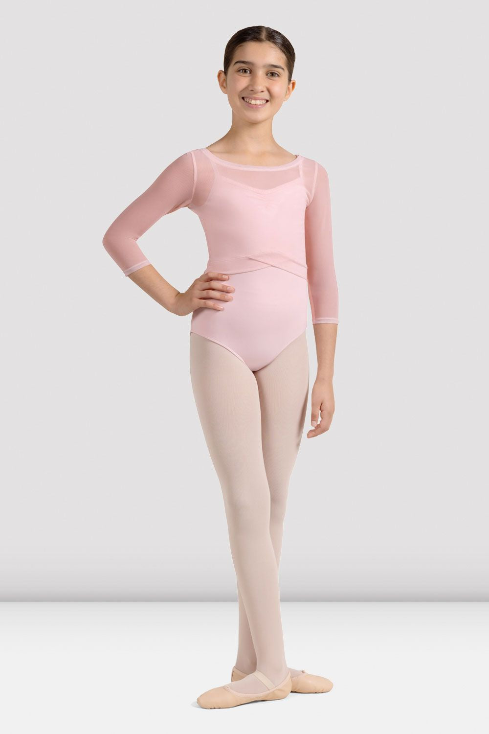 BLOCH Girls Mirella Miami 3/4 Sleeve Top, Pink