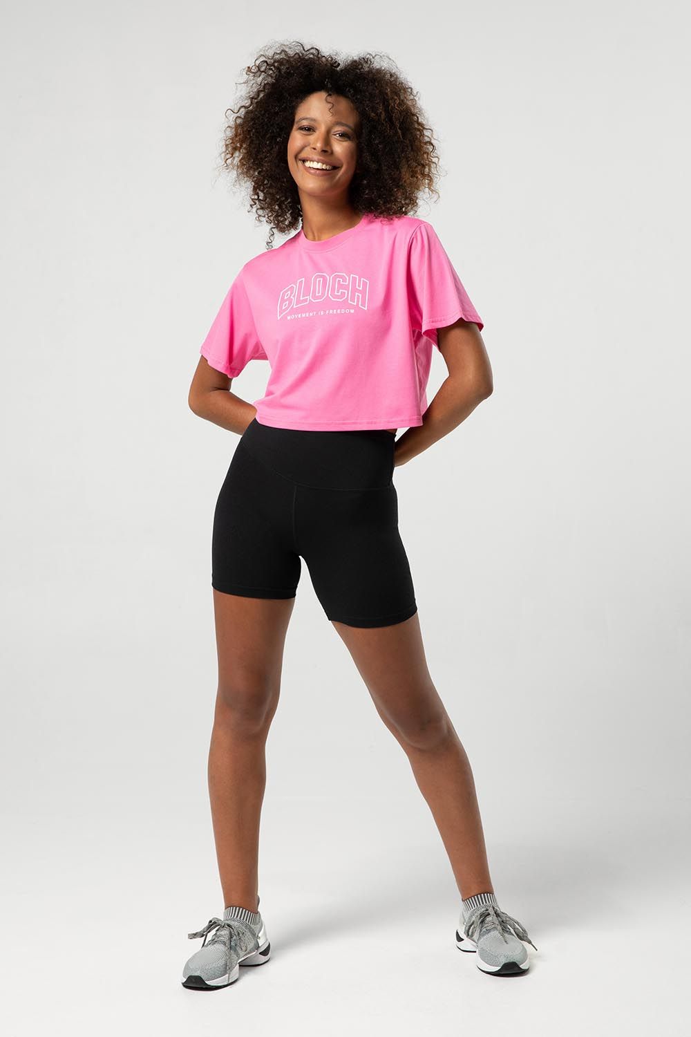 Ladies Heritage Bloch Print Crop Tee, Electric Pink