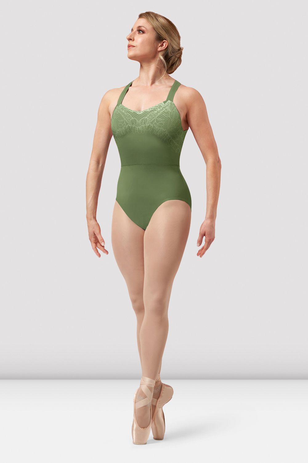 BLOCH Ladies Amber Open Back Print Leotard, Sage