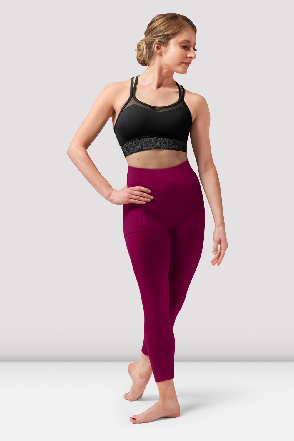 BLOCH Ladies Tasha Panelled Leggings, Cherry