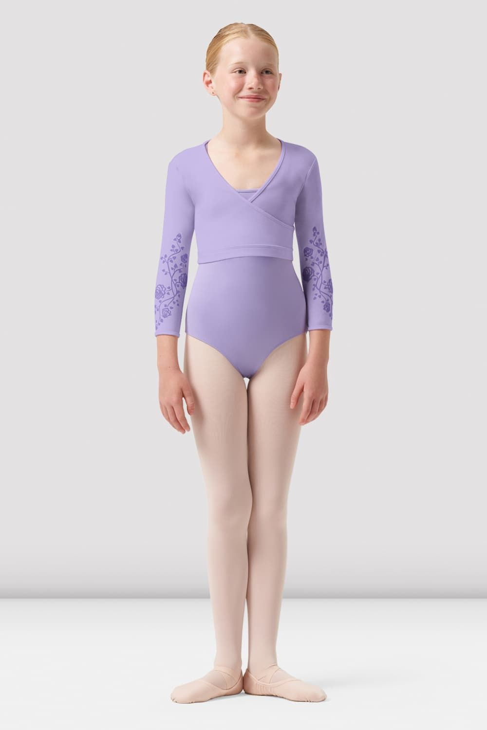 BLOCH Girls Bea Mesh Back Wrap Top, Lilac