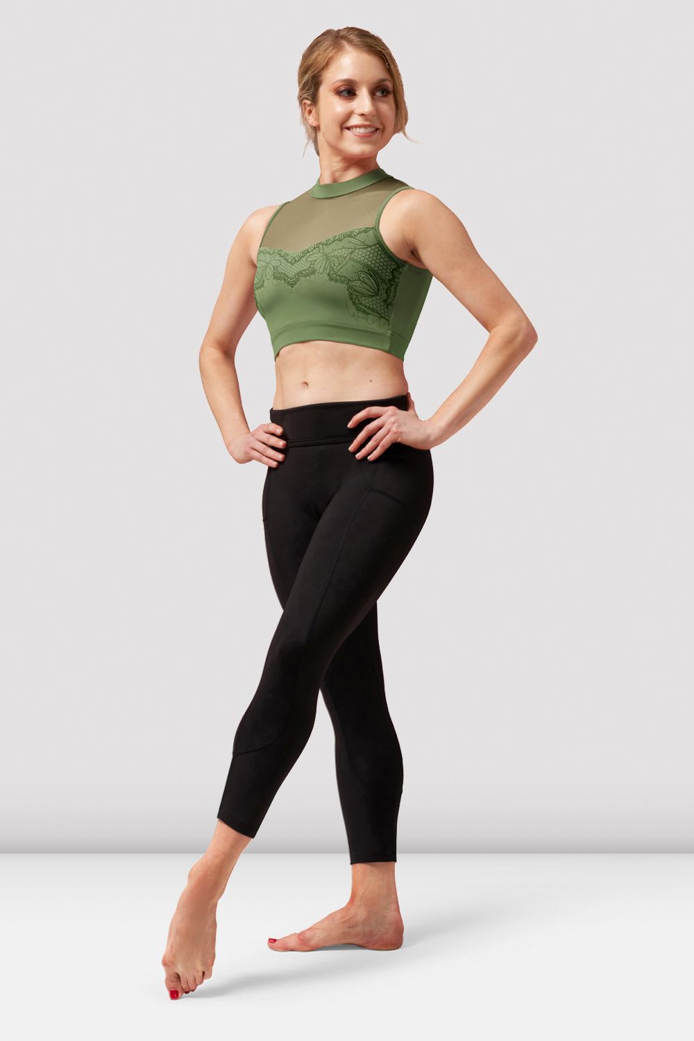 BLOCH Ladies Natalia Open Back Crop Top, Sage