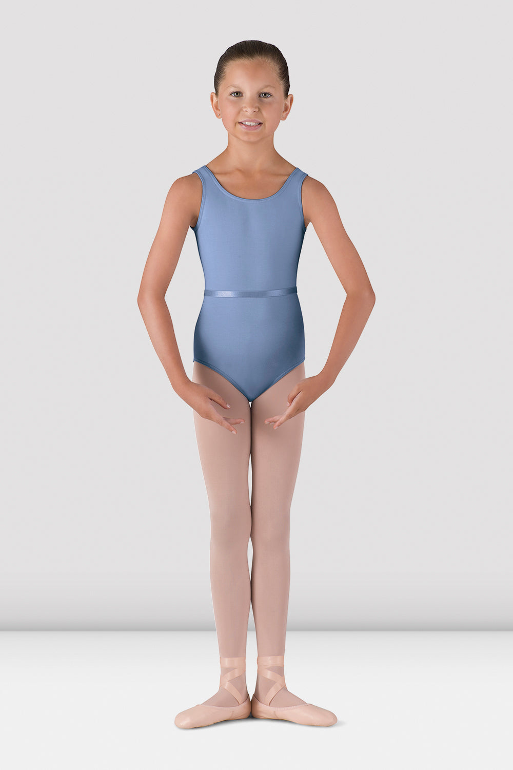 BLOCH Girls Tank Leotard With Belt, Sky Blue