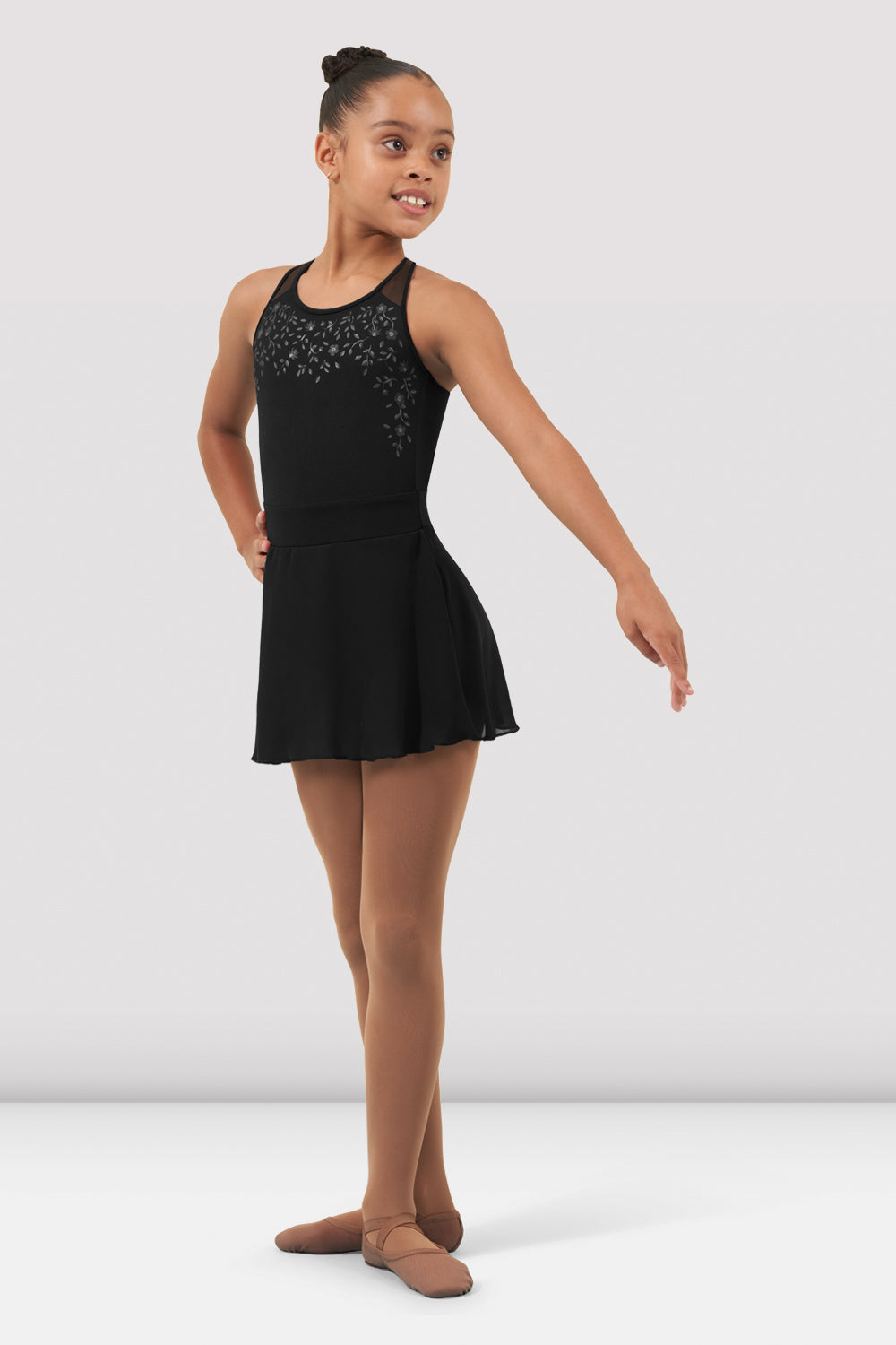 BLOCH Girls Candace Mesh Skirted Leotard, Black