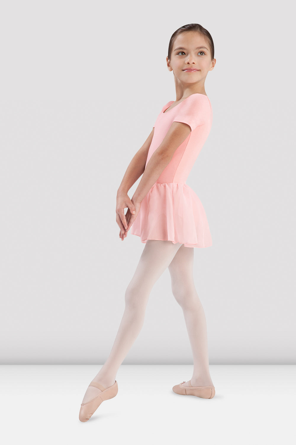 BLOCH Girls Short Sleeve Skirted Leotard, Light Pink