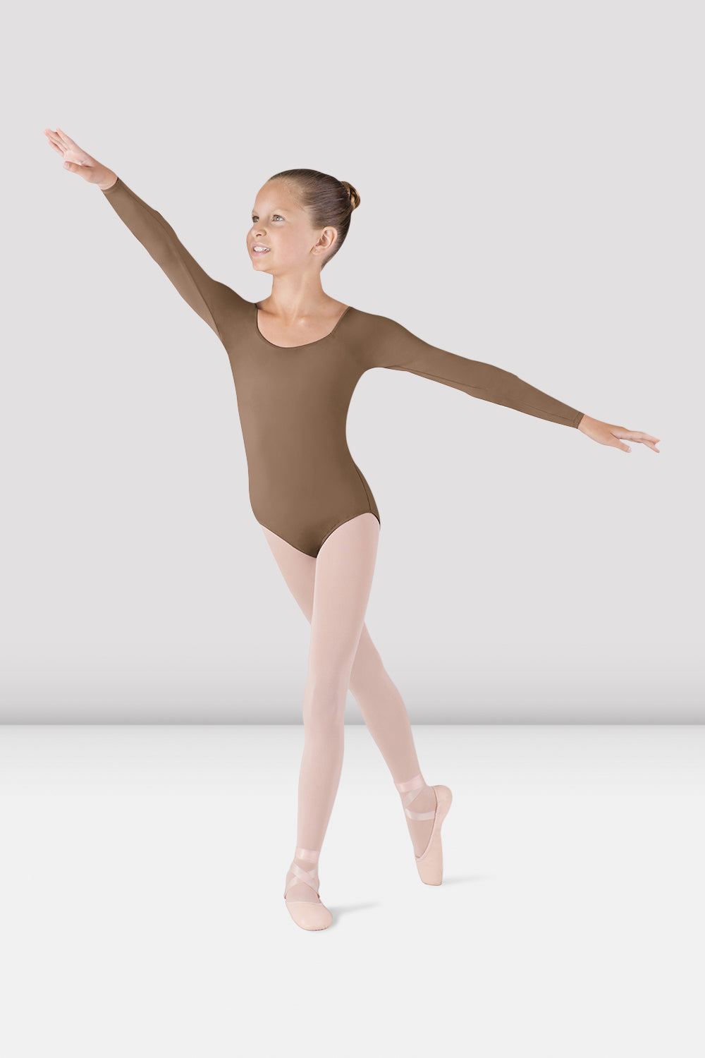 BLOCH Girls Meglio Long Sleeve Leotard, Almond