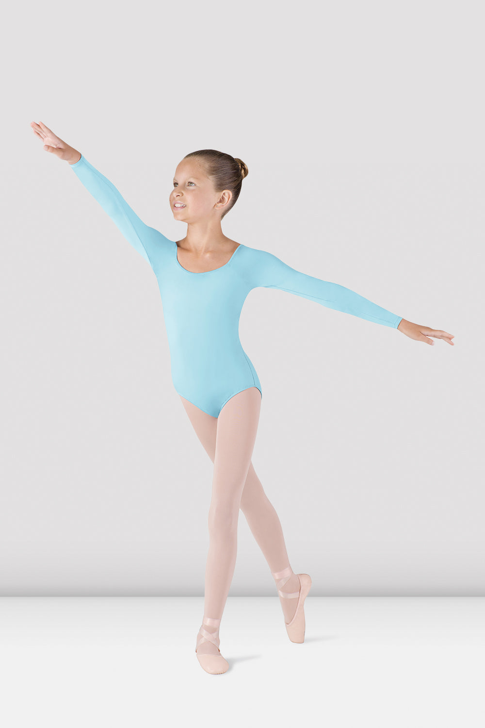 BLOCH Girls Meglio Long Sleeve Leotard, Pastel Blue