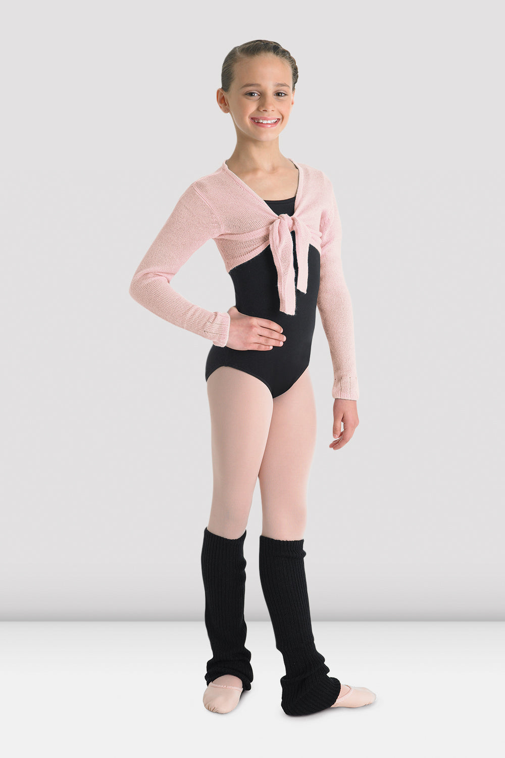 BLOCH Girls Hazel Tie Front Shrug, Light Pink