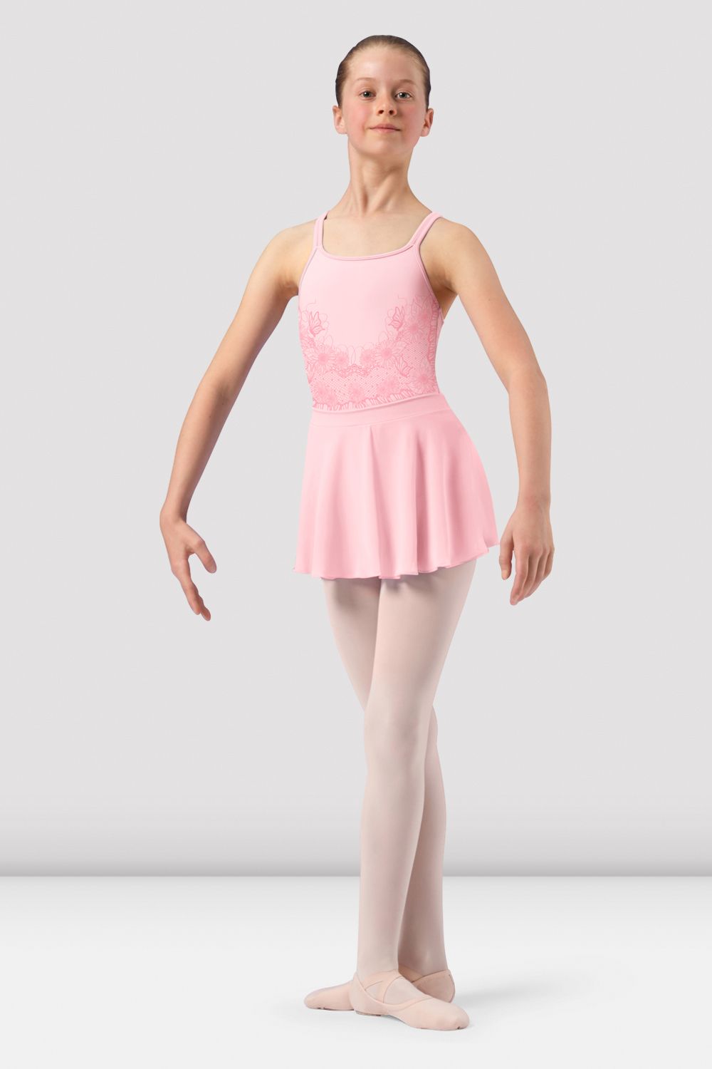 BLOCH Girls Penelope Scoop Neck Skirted Leotard, Candy Pink