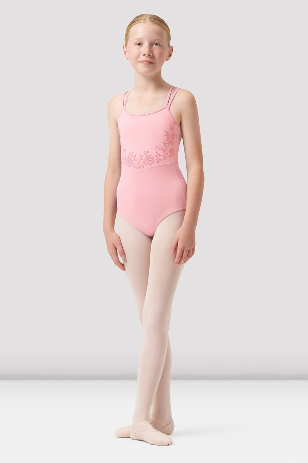 BLOCH Girls Sadie Cross Back Leotard, Candy Pink