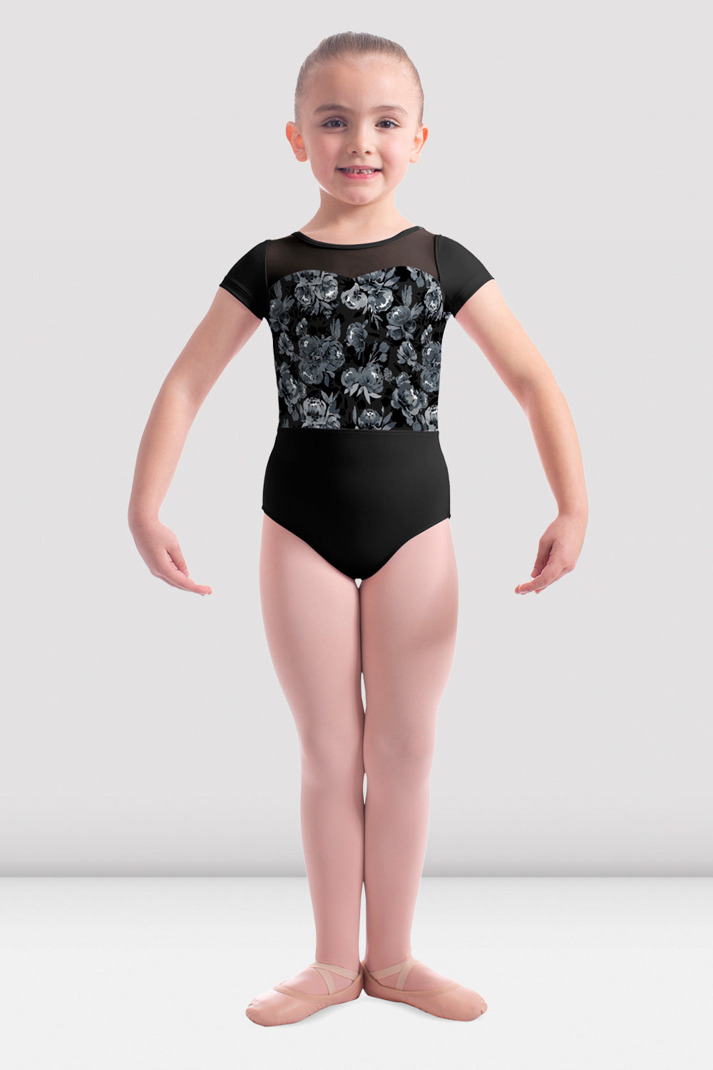 BLOCH Girls Mirella Jardin Mesh Cap Sleeve Leotard, Black