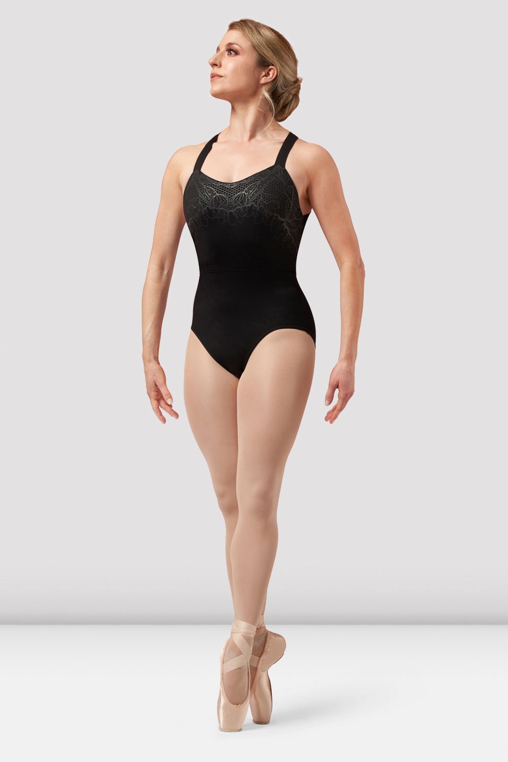 BLOCH Ladies Amber Open Back Print Leotard, Black